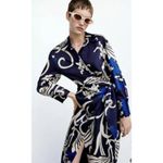 ZARA  Blue Abstract Satin Long Sleeve‎ Maxi Wrap Dress Size Small Photo 7