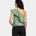 A New Day Green One Shoulder Ruffle Blouse Sz M Photo 9