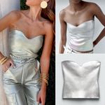 ZARA  NWT silver metallic stretchy sweetheart neck bandage strapless tube top Photo 1