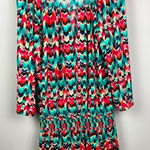 La Blanca ‎ Puff Tie Sleeve Keyhole Neckline Zig-Zag Knit Smock Waist Coverup Photo 0