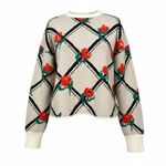Anthropologie Anthro Maeve Cameron Trellis White Red Black Floral Cropped Sweater S Photo 3