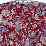 Lucky Brand XS Red Floral Paisley Henley Blouse Long Sleeve Pullover Boho Top Photo 2