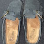 WHITE MOUNTAIN FOOTBEDS BLACK LEATHER MULES NO SIZE TAG MEASURES APPROX 11” EUC Gray Photo 3