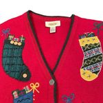Talbots Vintage Wool Holiday Sweater Vest size M Red Stockings Gifts Festive Photo 1