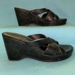 Liz Claiborne Seville leather wedge black strap chunky summer sandals size 6.5 M Photo 0