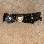 Free People  Black Leather Belt with Heart Buckle Photo 1