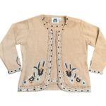 Storybook Knits Sz L Granny Core Beaded Floral Zip Beige Cardigan Sweater Set Size L Photo 0
