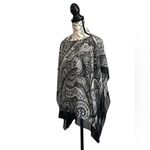 Talbots  Black White Silk Paisley Boxy Oversized Poncho Sheer Xs/s Boho Oversized Photo 2