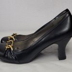 Candie's  Black Faux Leather Chunky Kitten Heels Pump With Gold Chain Bow Sz 8 M Photo 11