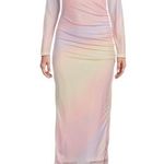 Gianni Bini Long Sleeve Ruched Ombre Mesh Midi Dress in Pastel Multicolor Photo 0