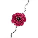 ZARA  Raffia Pink Magenta Flower Black Glass Bead Choker Necklace Photo 2