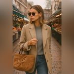 Vintage 70s 80s Genuine Suede Leather Brown Purse Tucked Bow Photo 7