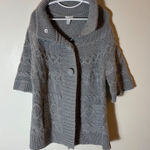 Chico's  3 (XL) Shawl Collar Cable Knit Short Sleeve Cardigan Gray Button Front Photo 0