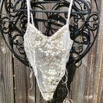 SheIn Lace Floral Applique White/Gold bodysuit S Photo 0