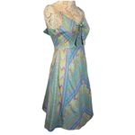 Modcloth fit and flare sleeveless dress blue, pink & green size medium Photo 3