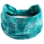 Teal Paisley Boho Headband for Women – Wide Stretch Hair Wrap Blue Photo 0
