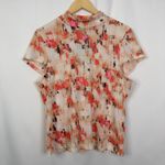 DKNY  Orange Blossom Mock Neck Short Sleeve Blouse Size L NWT Photo 3