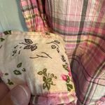 Lucky Brand LEI Junior Pink Plaid Long Sleeve Button Down Shirt Floral Cuff Detail Photo 4