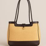 Etienne Aigner  Straw Tote Bag Brown Leather Trim Shoulder Purse Preppy Coastal Photo 0