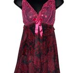 Floral Embroidered Sequin Pink and‎ Black Lace Nightgown Chemise Lingerie Size L Photo 0