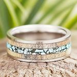 Men’s 8mm Stainless Steel Silver Deer Horn w/ Crushed Turquoise Inlay Band S 13 Photo 2