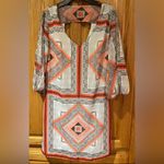 Bisou Bisou  Gray White Orange Scarf Print Lightweight Lined‎ Sheath Dress Size 2 Photo 1