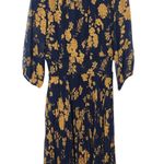 Nanette Lepore Navy and Gold Floral Dress NWT Sz 14 Pleated Wedding Guest Dress Photo 0