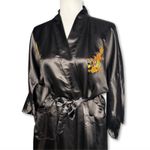 Esme 1950s Silk Embroidered Kimono Robe Large Asian Chinese Art Long Pockets Black Photo 4
