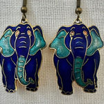 Cloisonné Vintage Enamel Elephant Earrings Blue Photo 0