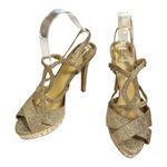 Gianni Bini “Myra” Platform Champagne Gold Sandals Strappy Stiletto Heel 8.5 EUC Photo 5