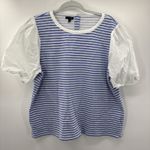 Talbots  Blouse Shirt Woman XL Blue Stripe Puff Sleeve Coastal Beachy Nautical Photo 3