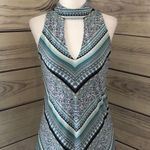 White House | Black Market Blue Striped Keyhole High Neck Halter Tank  Photo 0