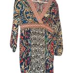 Flying Tomato Women’s mini dress Anthropology multicolored paisley print mini dress with 3/4 sleeves and V-neck, size large Photo 0