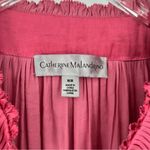 Catherine Malandrino  coral satin smocked split V neck puff long sleeve blouse Photo 5