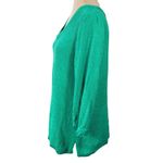 Talbots  Knit Sweater Fringe Sleeve Kelly Green Size L Large Cotton V-Neck Photo 1