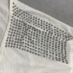 EXPRESS  Small White Rhinestone Embellished Shoulders Scoop Neck Knit Top Bling Photo 5