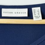 Susan Graver Tunic Top Women L Navy Embellished Bell Sleeve V-Neck Liquid Knit Photo 4