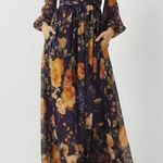 BHLDN Mae Long Sleeve Chiffon Maxi Dress, Purple Floral Combo, 4 (US) Photo 1