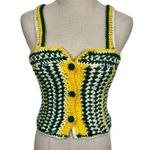 Vintage Handmade Granny Crochet Knit Button Corset Style Bustier Tank Top Vest Green Size XS Photo 0