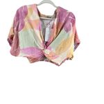 Garage  Puff Sleeve Tie Front Crop Top Pink and Orange Photo 1