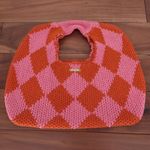 Pink Orange Argyle Knit Tote Bag Photo 1