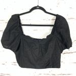 House of Harlow 1960 Black Linen Blend Puff Sleeve Crop Top Size 8 Square Neck Photo 0