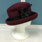 Charter Club Vintage  100% wool burgundy‎ hat with flower feathers Photo 1