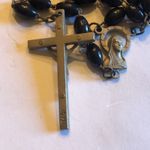 Vintage Black & Silver Tone Beaded Rosary Christian Religious Necklace Photo 4