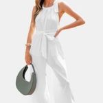 Free People  Cotton Gauze Henriette Sleeveless Tie Waist Wide Leg Jumpsuit M Photo 2