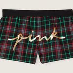 PINK - Victoria's Secret 💚✨VS PINK Flannel Boxy Pajama Shorts / Black & Green Plaid Gold Foil Script, L Photo 5