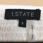 1. State  Women's Smocked Ruffle Lace Sleeve White V-Neck Peplum Blouse Photo 7