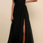 Lulus NWT  Women's M Heavenly Hues Black Maxi Dress Formal V-Neck High Slit Photo 0