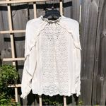 Reiss  Flora Broderie Scalloped Sleeves Ivory Cream Top Blouse 4 Photo 3