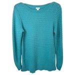 LL Bean Large Sweater Teal Textured Knit Crew Neck Long Sleeve Cotton 1702 Green Photo 1